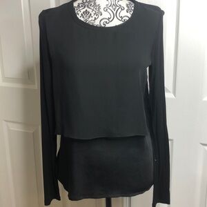 Elie Tahari Design Nation Black Blouse Small Layered Long Sleeve Goth